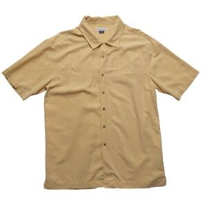 Honolua Hawaiian‎ Shirt Mens L Yellow Embroidered Camp Collar Tropical